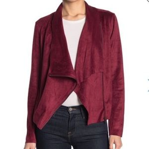 BLANKNYC Faux Suede Drape Front Cabernet jacket